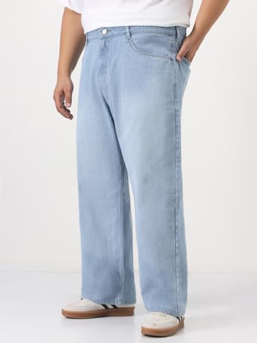 Image of Urbano Plus Men's Loose Baggy Fit Washed Denim Jeans Non-Stretchable
