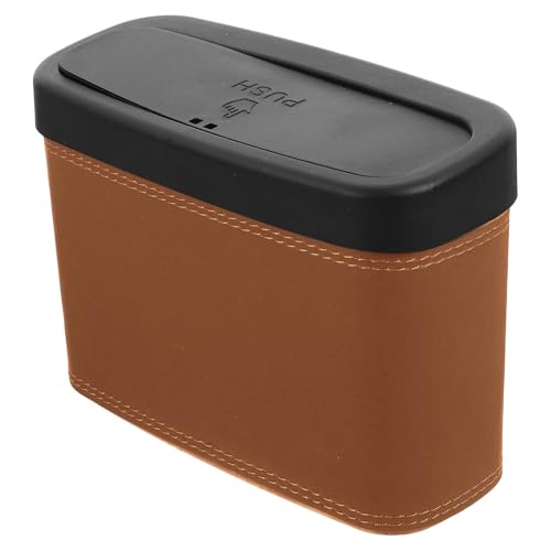 Papelera para puerta de coche marrón con tapa de piel sintética iplusmile