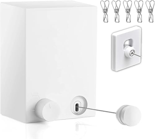Image of Retractable Cloth line for Drying Clothes Indoor,Heavy Duty Double Cloth Drying Rope for Balcony,Wall Mounted Cloth Drying Stand Laundry Clothesline Adjustable Washing Line 13.8 Ft Wire (Medium)