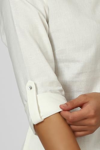 Image of W for Woman Lilac Mandarin Collar Cotton Blend Straight Kurta