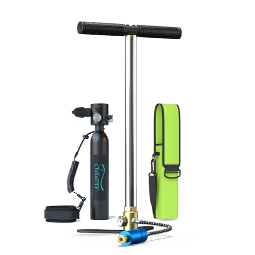 CHIKADIV Mini Scuba Tank with 6-12 Minutes, 0.5L Portable Diving Cylinder, Handheld Reusable Diving Cylinder Oxygen for Snorkeling,Underwater Diving Breathing Training,Emergency Rescue Black B3