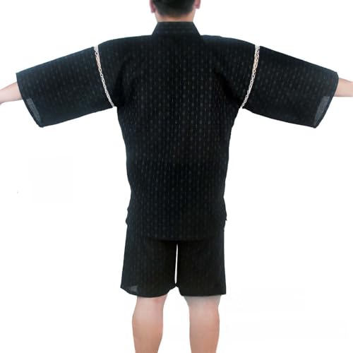 ZEALMAX Men's Japanese Style Kimono Pajamas Top and Shorts Suit, Cotton Linen Loungewear Beach Wear Spa Bathrobe for Home and Vacation Multicolor4