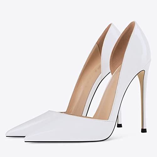 Women's Pumps Pointy Side Empty Slip On High Heel Shallow Mouth Closed Toe Stiletto Shoes Suitable For Casual Banquet Etiquette Bridesmaid Weddings,White,40 #TOP2