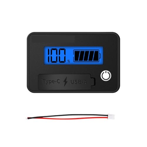 デジタル電圧・電流計 8~30V 6140B デジタル電圧計 酸リチウムレベルインジケーター 逆接続保護 USB タイプC(Bule)