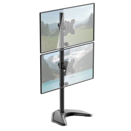 Image of WALI Dual Monitor Desk Stand Free Standing LCD LED Flat Screen TV Holds in Vertical Position 2 Screens up to 27 Inch with Optional Grommet Base (MF002XLS), Black
