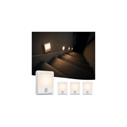 EZVALO Rechargeable Motion Sensor Night Lights, Stick-On Battery Operated LED Night Light with Magnetic, 5-30LM Dimmable, 3 Color Temps, Portable Stair Lights for Hallway, Bathroom, Bedroom (4 Packs)