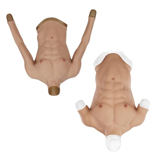 JYACANS Silikon-Muskelanzug, realistische männliche Brustplatte, hoher Kragen, gefälschte Bauchmuskeln, Brust mit Armen für Cosplay, Halloween (01,S size-with Arm)