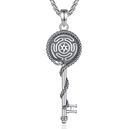 EUDORA Harmony Ball Collier en Argent Sterling avec clé de la Roue d'Hécate pour Femme, Pendentif Serpent et clé Symbole de Sorcière Collier Amulette Bijou...
