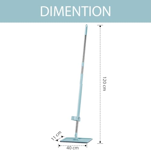 Image of Raxon Innovation Hands-Free Squeeze Mop for Floor Cleaning | Flat Magic Mop With Telescopic Stick, Two Reusable Microfibre Pad Steel Fiber Ru Wet PVA (Green)