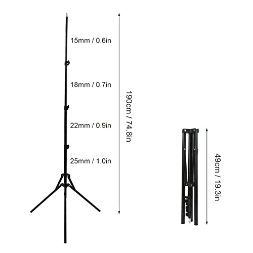 Image of Adjustable Light Stand, 190cm Photography Tripod, Telescopic Design for LED Video Light with Reversible Folding Storage, Compatible with Most Photographic Equipment