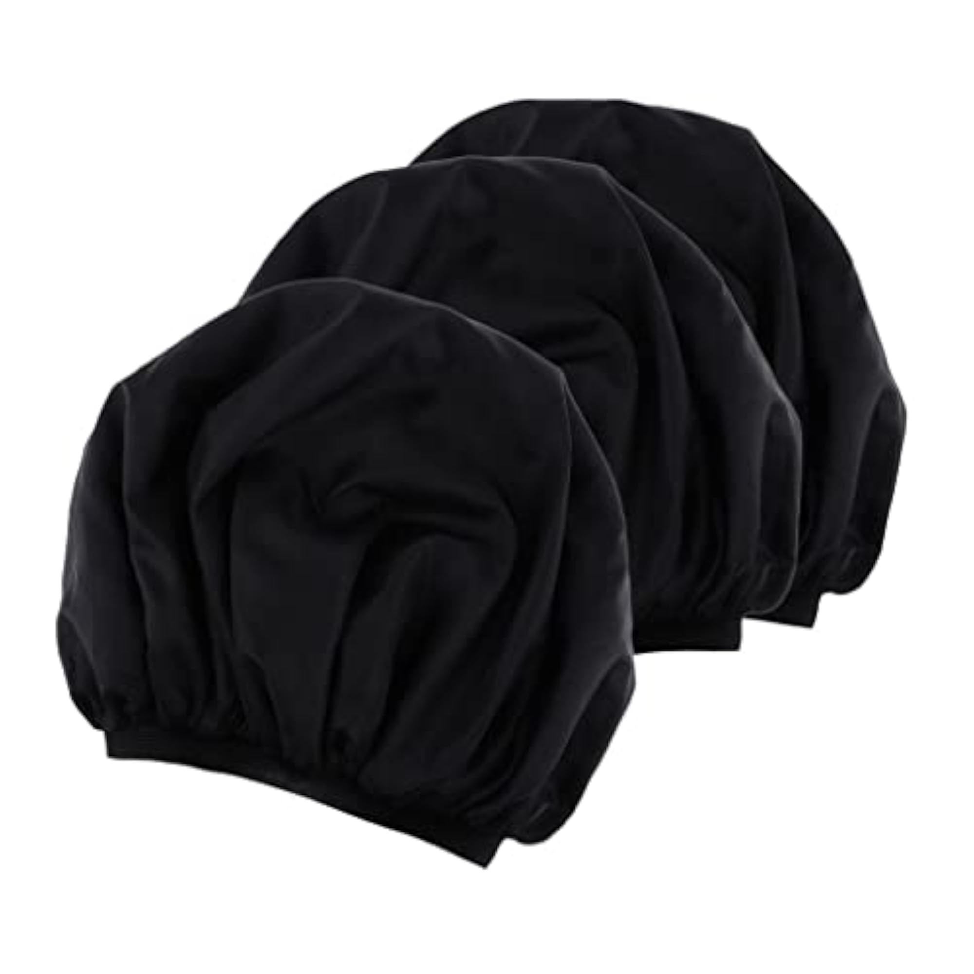 3x Waterproof Elastic Black Shower Cap Set for Hair