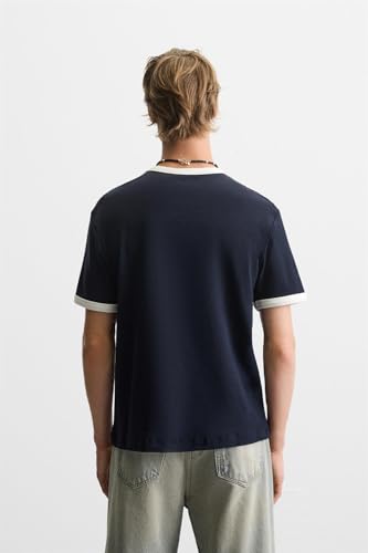 Image of Alan Jones Clothing Men's Regular Fit Stretch Cotton T-Shirt | Round Neck Short Sleeve Contrast Trim Tee | Casual Crew Neck T-Shirt for Men