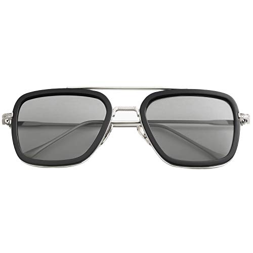 Image of Kursan Polarized Tony Stark Sunglasses for Men Women Vintage Square Metal Frame Iron Man and Spider-Man Eyeglasses