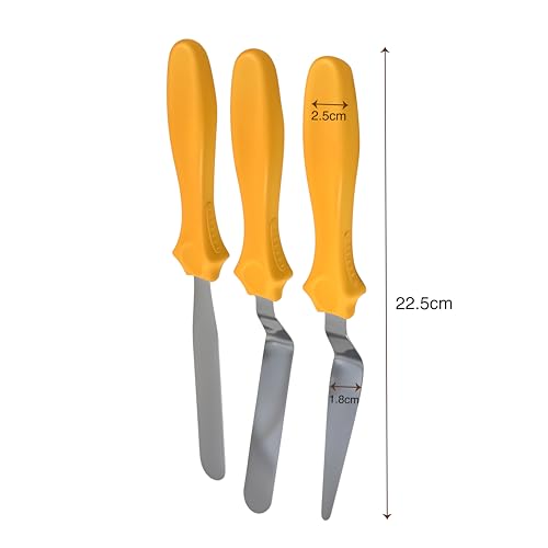 Image of Caking Sculpting Baking Tools Plastic Stainless Steel Icing Spatulas for Frosting and Glazing Cake Decorating Supplies Sharp to Arrange The Shapes, Set of 3 (Orange)