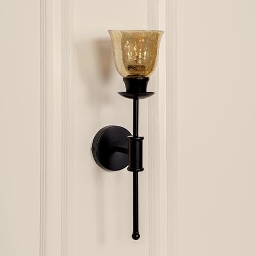 Image of Divine Trends Black Polished Spacer Wall Lamp with Cup Crackled Glass Shade for Living Room, Bedroom, Bathroom, Balcony, Home Decoration, Restaurants | Wall Light - Pack of 1