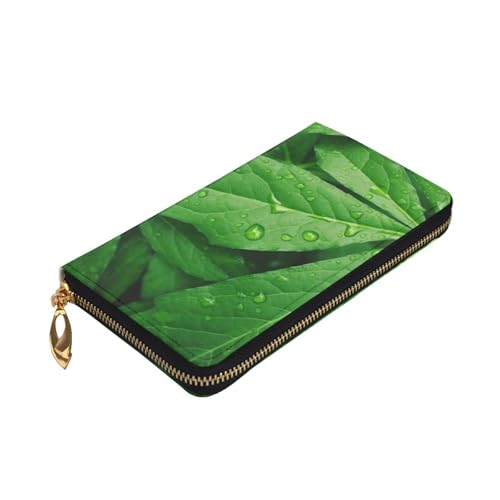 Green Leaves Wallet for Men Women Long Purse Leather Clutch Large Business Handbag Travel Phone Holder Credit Card Holder Money Case with Zipper Leather Wallets Gift3