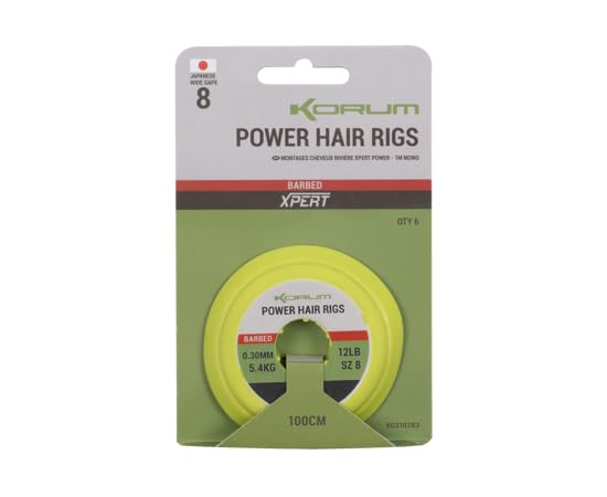 Korum Power Hair Rigs Size 10 12lb Barbed 100cm | Feeder Fishing Hook Lengths | Expertly Tied | Smokeshield Mono | XPERT POWER Hooks | Supplied on Large Water Resistant Spool | Code K0310284