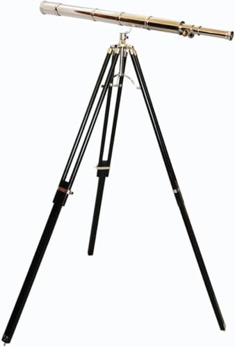 Marine Design Nautical Style Single Barrel Telescope Adjustable Black Wooden Floor Sanding Tripod Antique Vintage Chrome/Nickle Finish to Perfect Match for You Home Decor