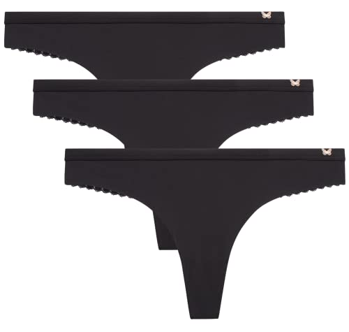 Lingerie Jessica Simpson haut de gamme thong microfibre et dentelle noire Lot de 3