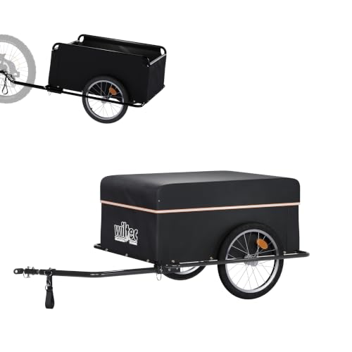 Wiltec Fahrrad Lastenanhänger 1460 x 880 x 590 mm bis 65 kg, Fahrradanhänger mit Radschutz Rahmen, Deichsel klappbar & Schnellkupplung für Einkäufe, Urlaub, Radtouren