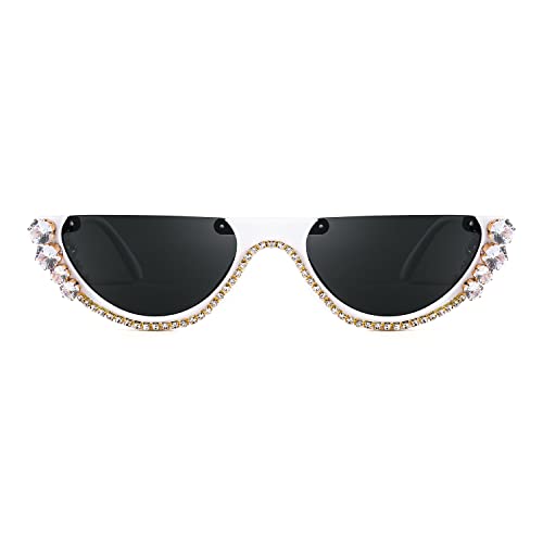 Image of FEISEDY Women Crystal Cateye Sunglasses Half Frame Sparkling Trendy Retro Clout Goggles B2975