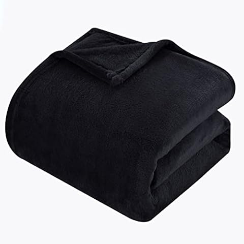 Ameha Fleece Blanket Throws for Sofas - 400 GSM Thick Warm Blankets for Winter Black Bed Throw Double Size for Bedroom, Couch, Kids Large Camping Travel Blanket Cover