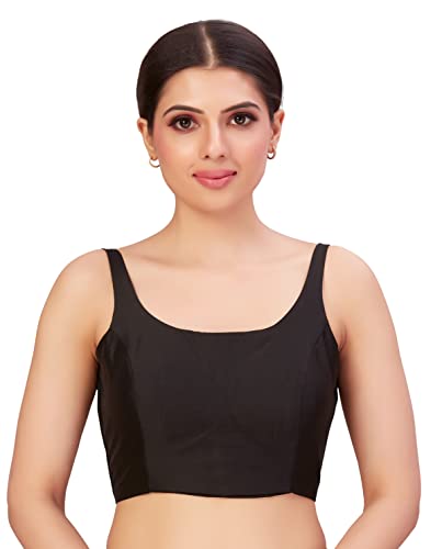 Image of Studio Shringaar Women's Polyester Sleeveless Satin Padded Saree Blouse