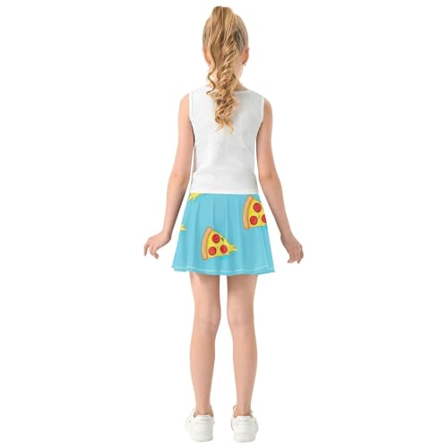 Summer Athletic Shorts for Girls Skorts Skirts with Shorts Pleated Cartoon Pizza Slice Blue 4t4