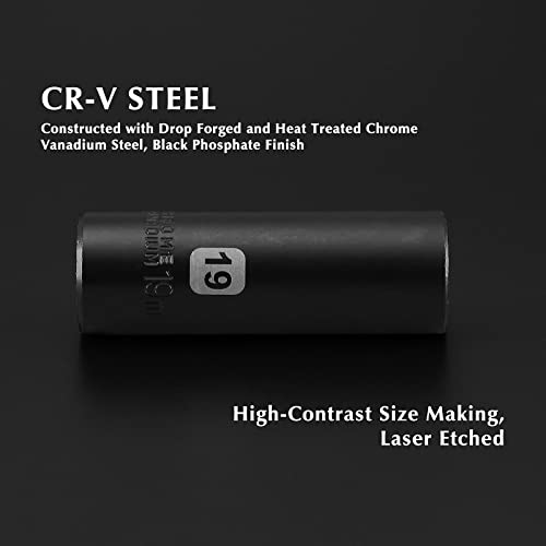Image of EMENTOL 11PCS 1 /2 Inch Drive Deep Impact Socket Set, Metric, 6-Point, CR-V, 11 Pieces 1 /2 inch Dr. Deep Socket Set, 10mm - 24mm