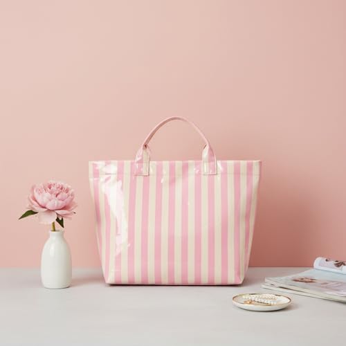 Image of Striped PVC Tote Bag for Women, Waterproof Plastic Hobo Handbag Summer Tote for Beach, Pool & Ideal Gift