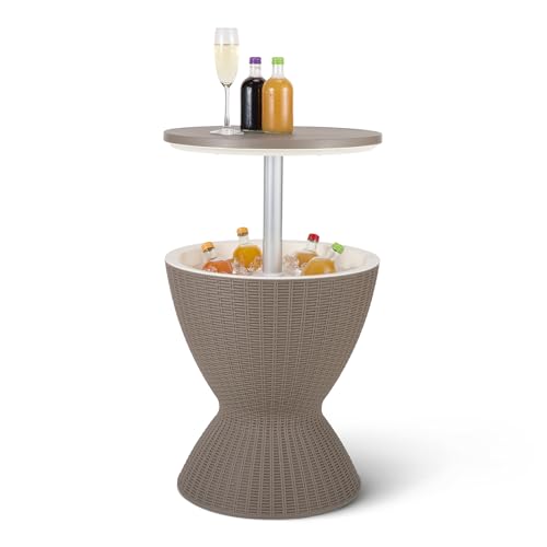 Amazon Basics Table De Bar pour Terrasse avec Glacière De 30L, Style Osier, ‎48 x 48 x 57-82 cm, Marron