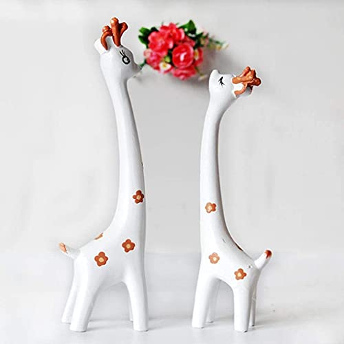 2Pcs Giraffe Statue Wooden Giraffe Figurines Desktop Decoration Giraffe Sculpture Animal Sculpture For Home Office Bookshelf Decor - White #TOP5