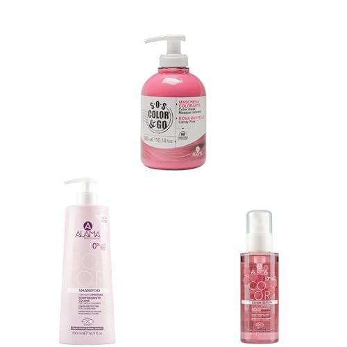 Alama S.O.S Color e Go Maschera Colorante Rosa 300ml + Shampoo Mantenimento Colore per Capelli Colorati, 500 ml + Color Elisir Serum 100 ml