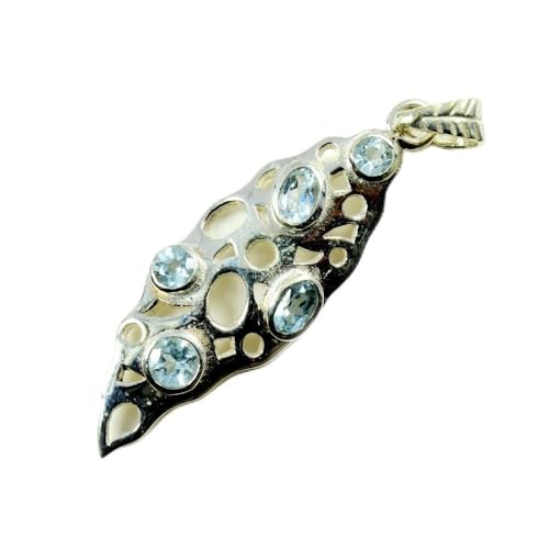 Pendentif topaze bleue ronde en argent sterling 925 de haute qualité