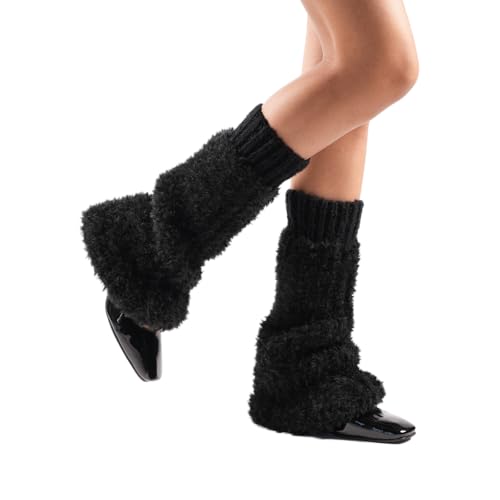 Image of Theater Women Banded Plush Ribbed Leg Warmer - Black | Soft Ribbed Knit with Contrast Band | Stretchable & Stylish | Free Size Layer