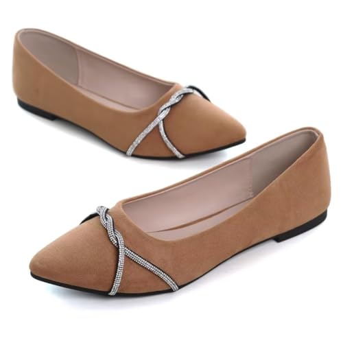 Image of TN TANGNEST Womens Casual Flats Chain Ballet Flats | Fashion Pointed Toe Rhinestone Flats, Comfort Slip On Dress Shoes for Business Work Office Wedding Party