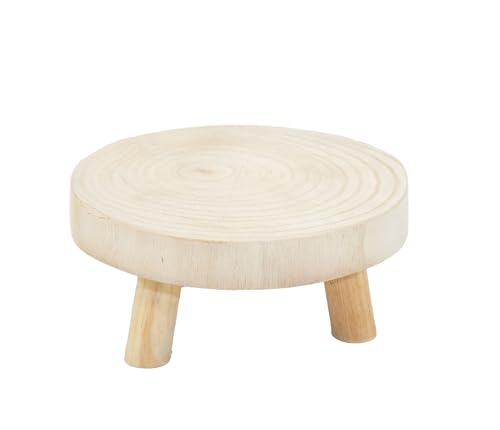 Spetebo Soporte redondo para plantas, 20 cm / pequeño, de madera, con 3 pies, taburete para plantas, soporte para flores, plato y taburete decorativo