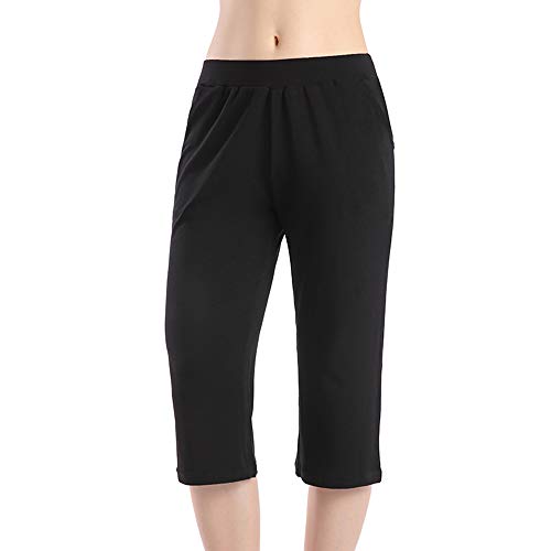Image of QingWan Womens Shorts with Pockets Elastic Waist Spandex Athletic Short Capri Pants Yoga