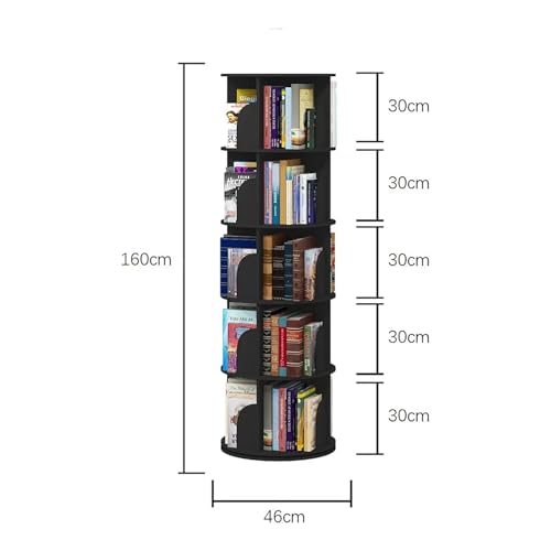 Image of AESTHETIC DECOR Wooden Rotating 360 preassembled Book Shelf Tower case Open Rack Organiser Space-Saving 5 Tier Corner Stand for Home Library Kids Room Ready to Use (Black) Multipurpose use