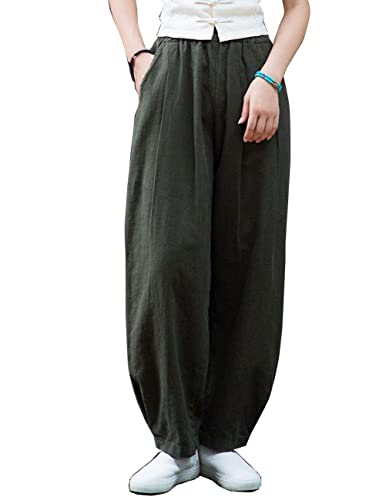 IXIMO Women's Linen Pants Casual Loose Fit Wide Leg Front Pleated Trousers