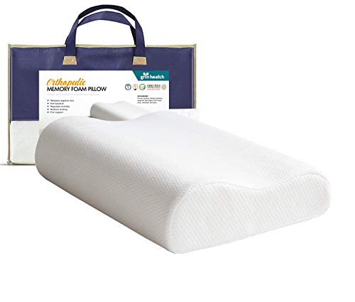 Image of Grin Health Cervical Pillow for Neck Pain Relief, Dual-Height Contour Pillow for Spondylitis Neck, Back & Side Sleepers- Orthopedic Memory Foam Pillow for Sleeping (Slim)