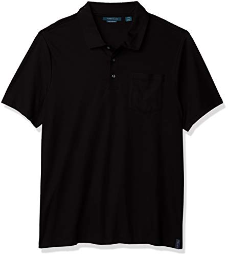 Perry Ellis Men's Solid Short Sleeve Polo Shirt with Pocket, Black, Small