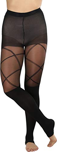 Image of ToBeInStyle Women's Single Floral Lace Fishnet Tights Footless & Stirrup Design