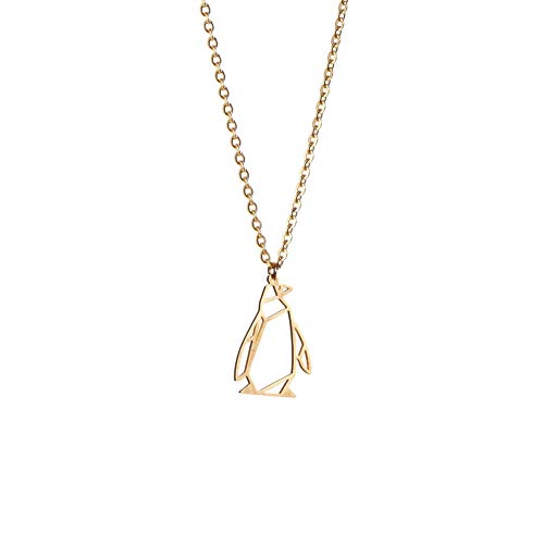 La Menagerie Pingüino Oro, Joya de Origami & Collar geométrico Oro Mujer - Collar bañado en Oro 18 Quilates con diseño Animal pingüino - Joyería para niñas y Mujeres
