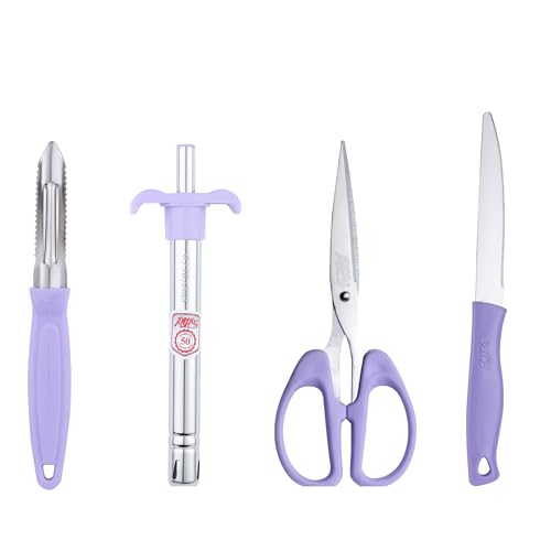 Anjali 4-Piece Kitchen Tool Set – 1 Knife, 1 Peeler, 1 Scissor, 1 Lighter – Ideal for Cooking & Food Prep, Perfect for Home, Kitchen, and Daily Uses- Purple