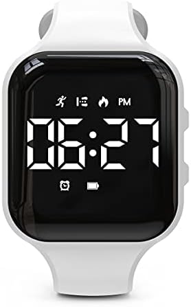 Focwony Non-Bluetooth Led Fitness Tracker Watch,Digital Pedometer Watch,with Step Counting/ Distance/ Calories/Stopwatch/Alarm Clock, Great Gift for Kids Teens Girls Boys Xmas (Square - White)