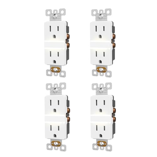 Image of ELEGRP Decorative Outlet Night Light, Electrical Wall Outlets with Built in Led Guidelight 4000K, Tamper Resistant Receptacle, 15 Amp 125 Volt, Matte White, 4 Pack
