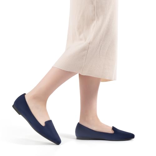 Image of MUSSHOE Black Flats for Women Pointed Toe-Comfortable Business Casual Work Shoes, Dressy Suede Slip On with Memory Foam for Office, Teacher & Standing All Day