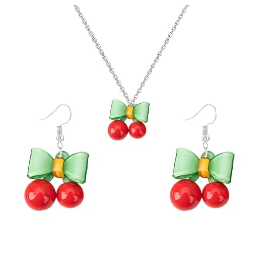 LPYO Conjunto de Colares de Brincos de Frutas para Mulheres Delicados Banhado a Ouro Cristal Doce Vermelho Cereja Morango Pingentes Pingentes Charme Engraçado Fruta Cereja Colar Pingente Colar