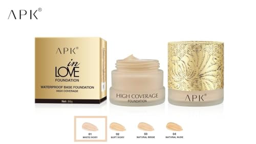 APK In Love | High Performance Foundation | High Coverage | Lightweight | Easy to Blend | Normal to Oily Skin | White Ivory | 50g